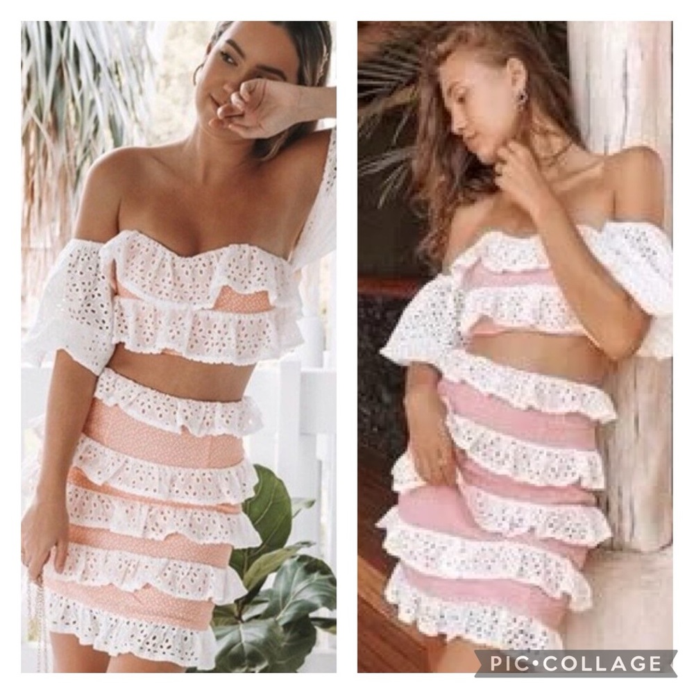 NWT Sabo Luxe Peach Eyelet Ruffle Mini Skirt
